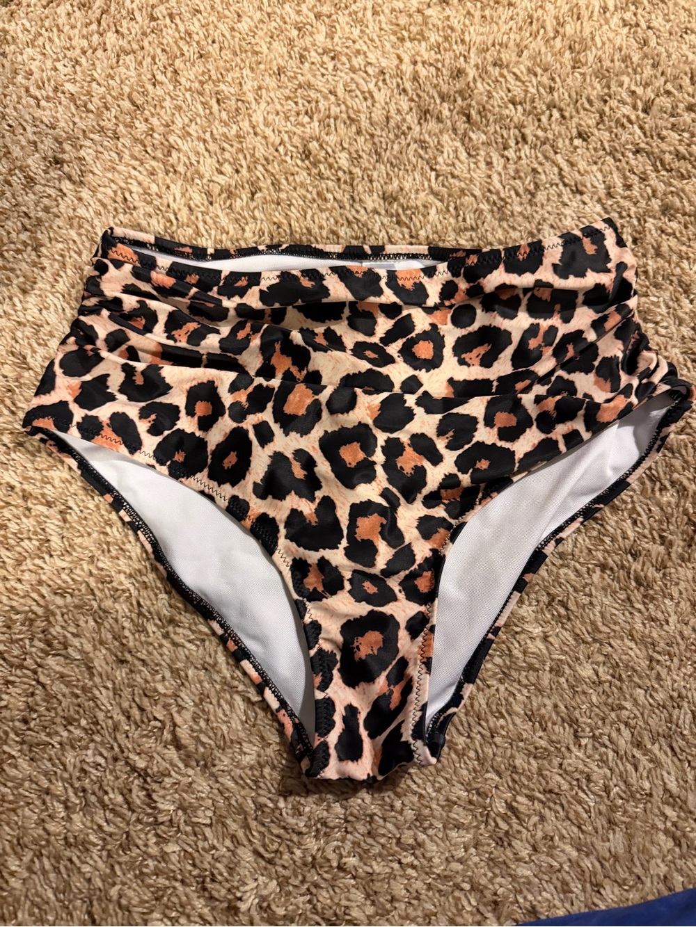 Leopard Print High-Waist Bikini Bottoms - Black & Tan